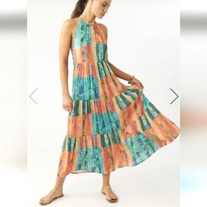 NWT O'Neill Jennifer Woven Maxi Tank Dress. Neck Tie. Backless. Tropical. Boho.